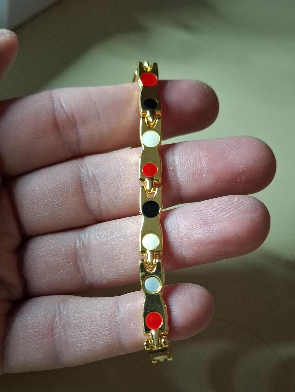 Gold Tone & Multi-Color Disc Link Bracelet - Reversible New
